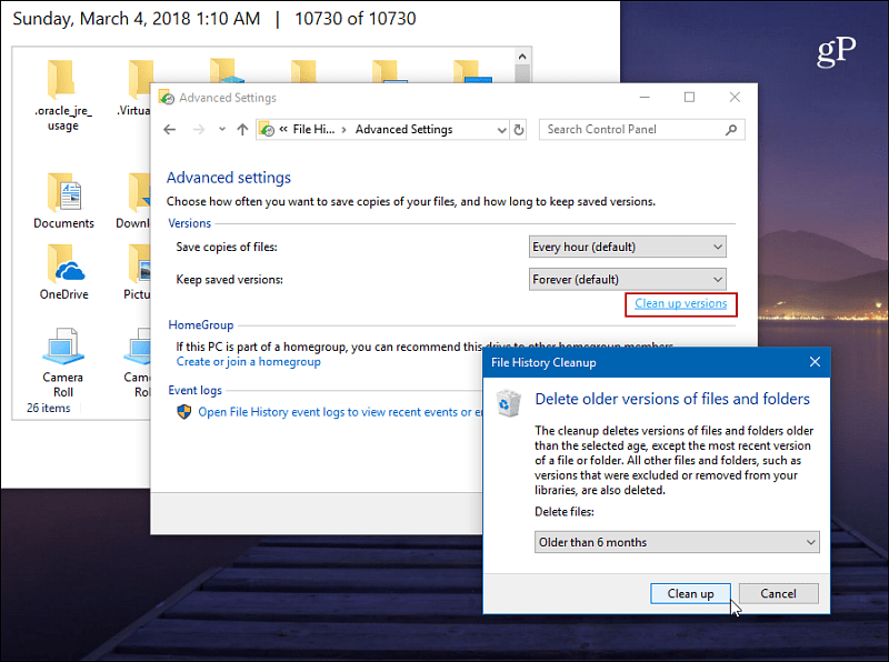 Comment supprimer les anciennes versions de l'historique des fichiers dans Windows 10