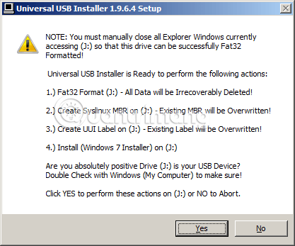 Istruzioni per creare un'unità USB avviabile e installare Windows utilizzando Universal USB Installer