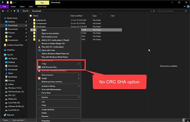 Come rimuovere l'opzione CRC SHA dal menu contestuale in Windows 10