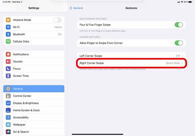 Disattiva Nota rapida su iPad (con iPadOS)