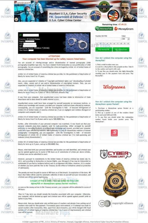 Cosè il virus “FBI MoneyPak” e cosa fare quando viene attaccato dal virus “FBI MoneyPak”?