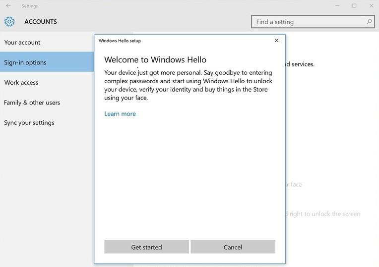 Istruzioni per configurare il riconoscimento facciale di Windows Hello su Windows 10