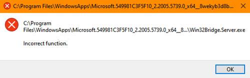 Come risolvere l'errore di funzione errata Win32Bridge.server.exe in Windows 10