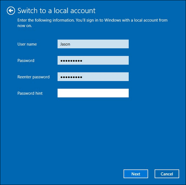 Instructions pour convertir un compte Microsoft en compte local sous Windows 10/8.1