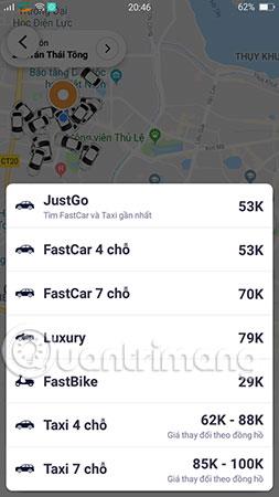 Instructions pour réserver une voiture à l'aide de l'application FastGo