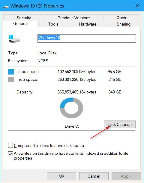 Windows 10 1주년 업데이트 후 메모리 공간 확보