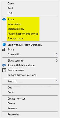 Comment ajouter/supprimer le menu contextuel Déplacer vers OneDrive dans Windows 10