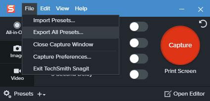 Как импортировать и экспортировать пресеты Snagit в Windows