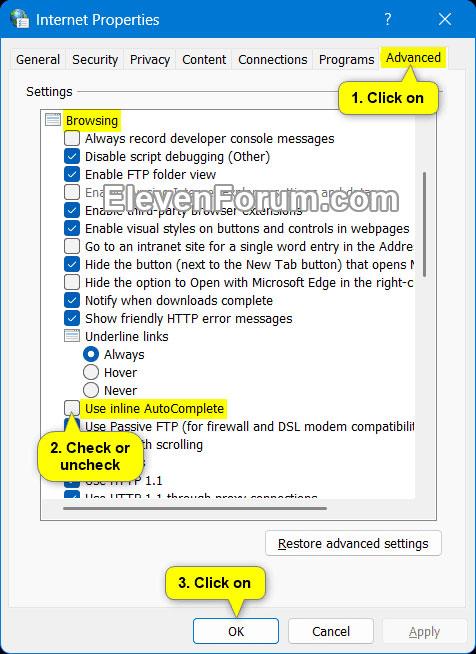 So aktivieren/deaktivieren Sie Inline AutoComplete in der Adressleiste des Datei-Explorers unter Windows 11