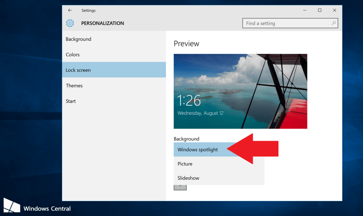 Attiva Windows Spotlight su Windows 10