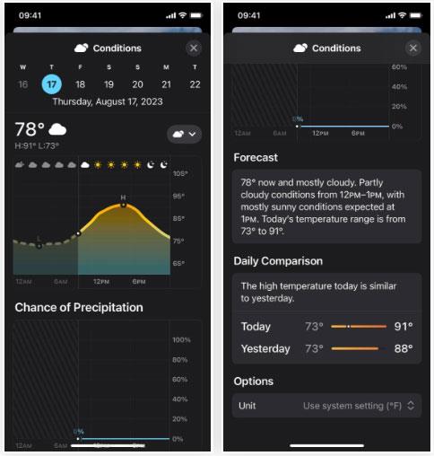 Nuove funzionalità nell'app Meteo su iOS 17