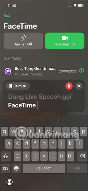 Live Speech를 사용하여 FaceTime에 전화하는 방법에 대한 지침