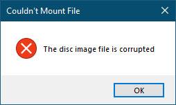 Comment réparer l'erreur Impossible de monter le fichier, le fichier image disque est corrompu sous Windows 10