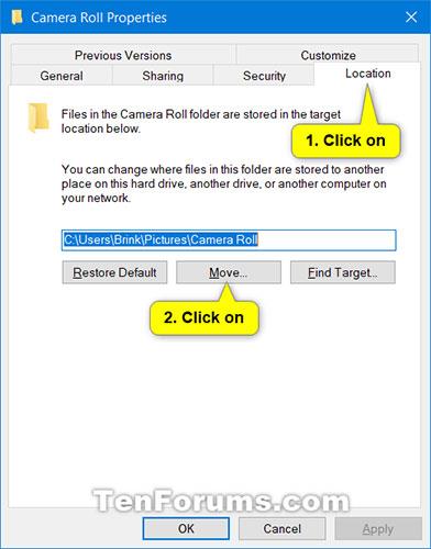 So ändern oder wiederherstellen Sie den Standardspeicherort des Camera Roll-Ordners in Windows 10