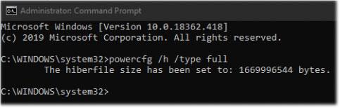 So geben Sie den Hiberfile-Typ in Windows 10 als „Vollständig“ oder „Reduziert“ an