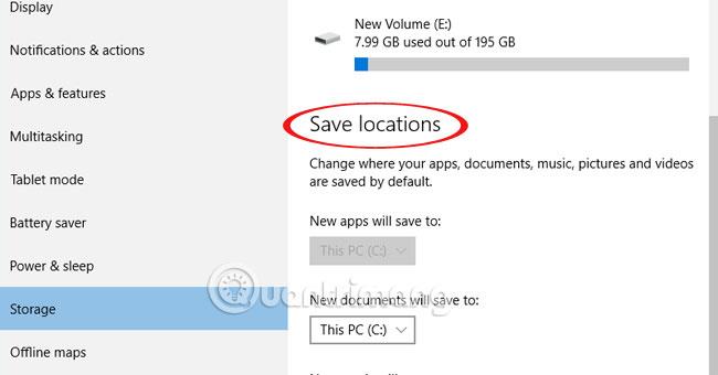 Modifica la cartella di archiviazione dei dati predefinita in Windows 10