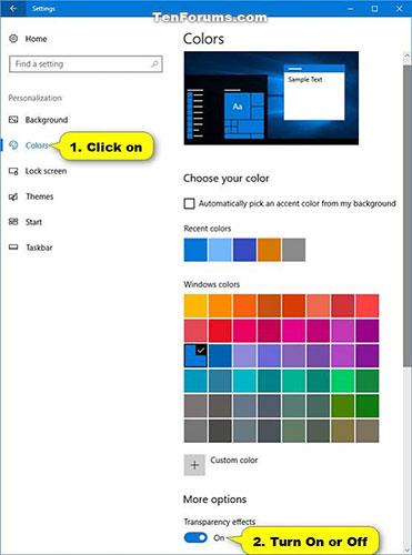 Windows 10에서 투명도 효과를 활성화 또는 비활성화하는 방법