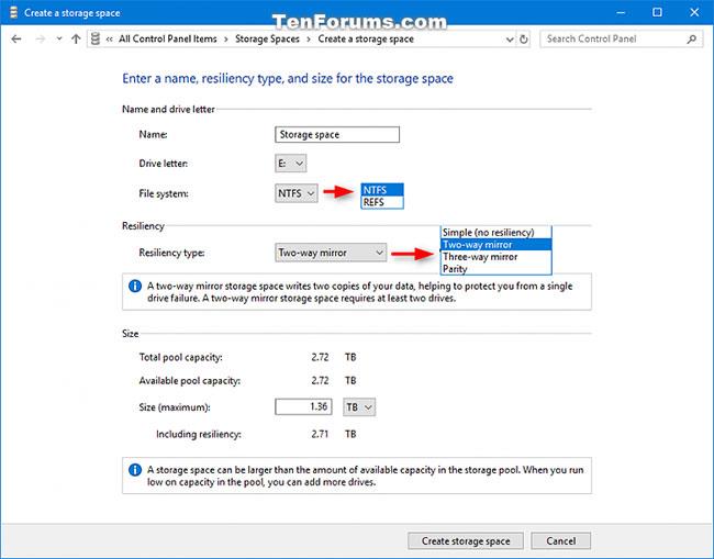 Comment créer de nouveaux pools et espaces de stockage dans Windows 10