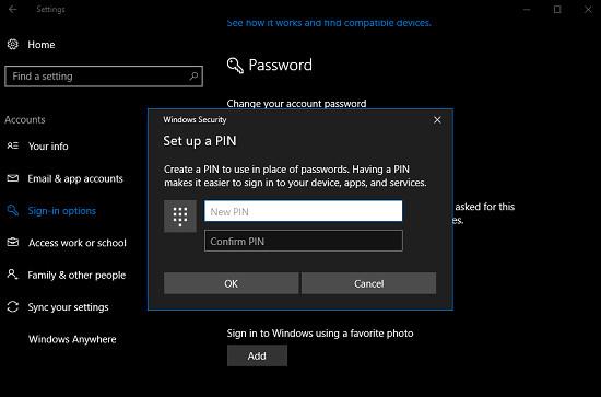 Utilisez un code PIN pour vous connecter à Windows 10