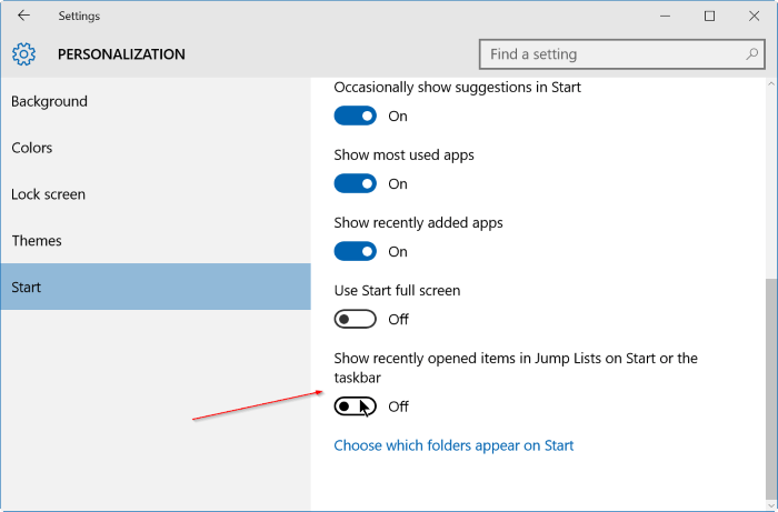 Windows 10 でジャンプ リストの履歴を削除する手順