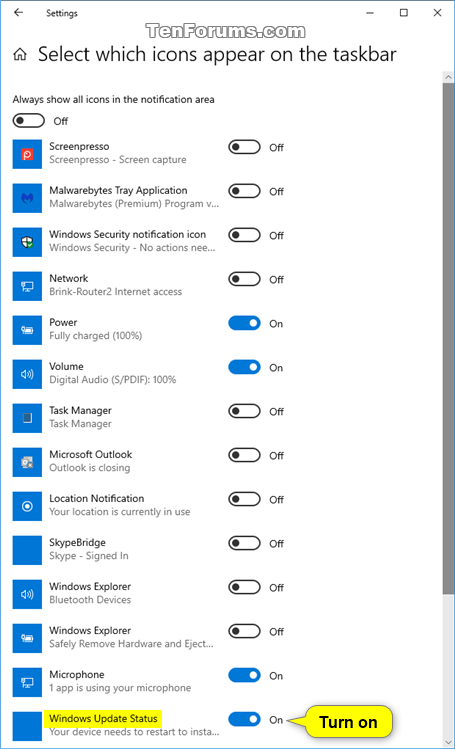 So aktivieren/deaktivieren Sie das Windows Update-Statussymbol im Infobereich der Taskleiste unter Windows 10