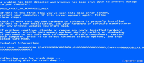Инструкции по исправлению ошибки синего экрана PAGE FAULT IN NONPAGED AREA или STOP 0x00000050