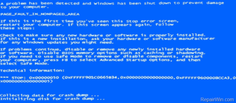 Anweisungen zur Behebung des Bluescreen-Fehlers PAGE FAULT IN NONPAGED AREA oder STOP 0x00000050