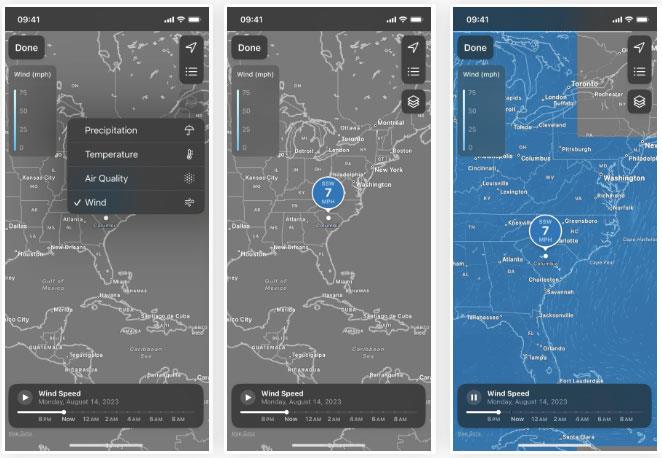 Nuove funzionalità nell'app Meteo su iOS 17