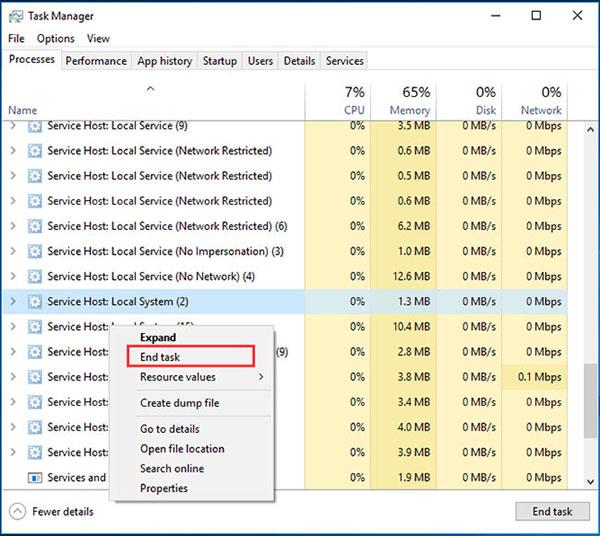 Correggi il sistema locale dell'host del servizio utilizzando molta CPU in Windows 10