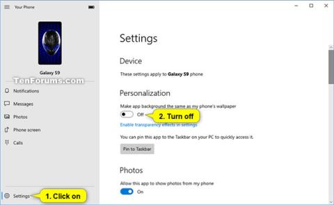 Windows 10 PC에서 휴대폰 배경화면과 휴대폰 앱 배경화면의 동기화를 켜거나 끄는 방법