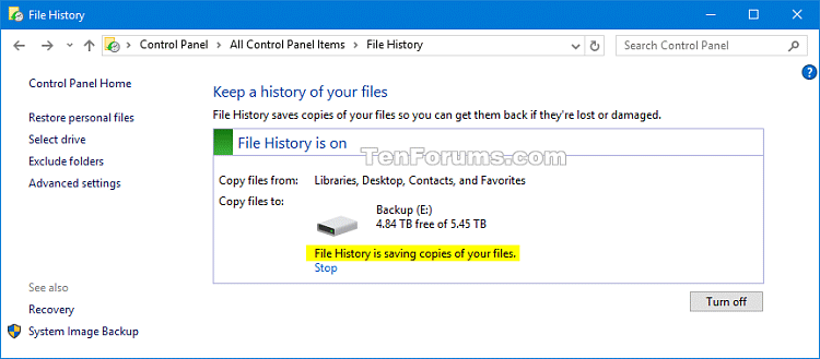 Comment activer ou désactiver la fonctionnalité Historique des fichiers dans Windows 10