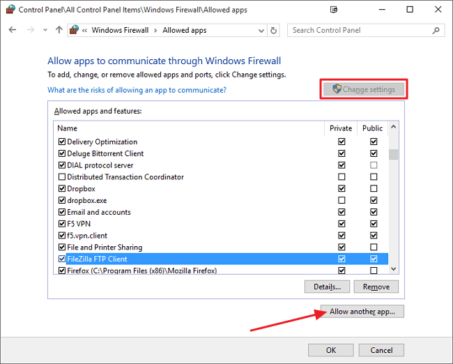 Anweisungen zum Ermöglichen der Kommunikation zwischen Anwendungen über die Windows-Firewall