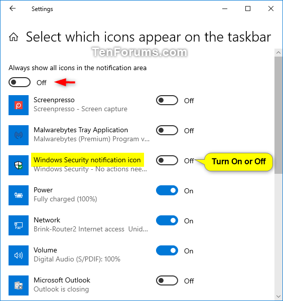 Come nascondere o mostrare l'icona Sicurezza di Windows sulla barra delle applicazioni di Windows 10