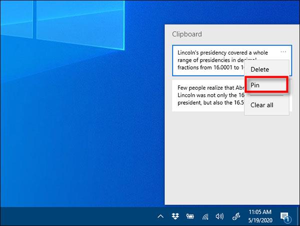 Windows 10 のクリップボード履歴にテキストと画像をピン留めする方法