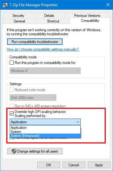 Windows 10에서 이전 응용 프로그램 표시 오류를 수정하기 위해 DPI를 변경하는 방법