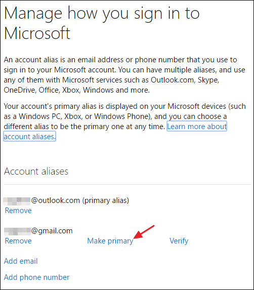 Come modificare l'indirizzo email principale per un account Microsoft