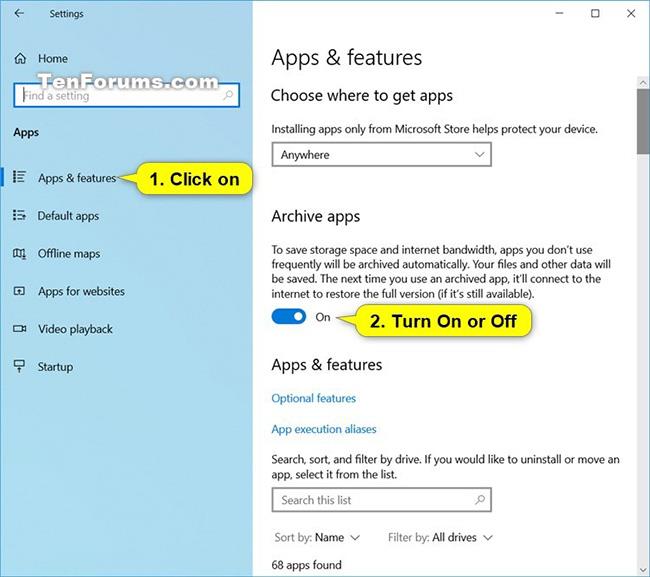 Comment activer/désactiver la fonctionnalité Archive Apps dans Windows 10