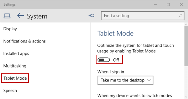 Activer/Désactiver le mode tablette sous Windows 10