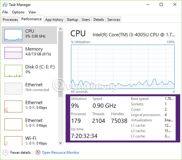 在 Windows 10 上透過命令提示字元顯示 CPU 訊息