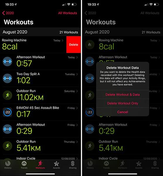 So löschen Sie eine Trainingsaktivität auf der Apple Watch