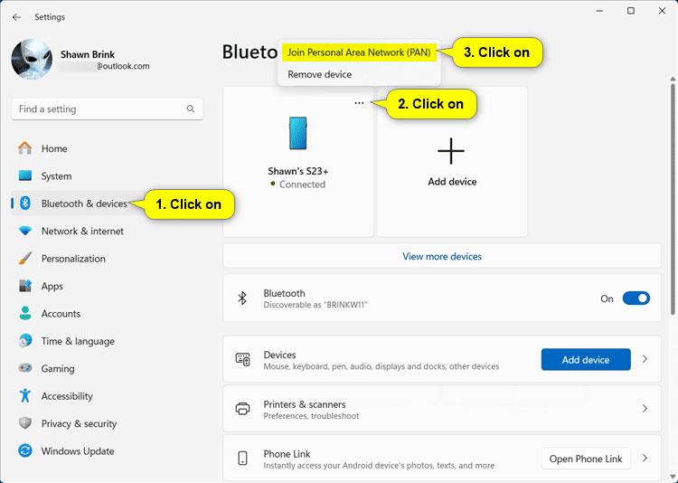 So stellen Sie eine Verbindung zu BTPAN (Bluetooth Personal Area Network) in Windows 11 her