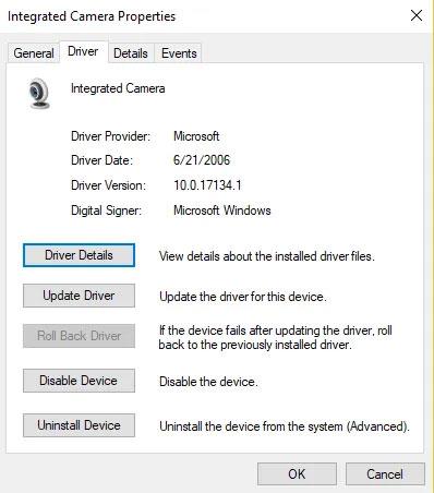 Correggi l'errore della webcam non funzionante in Windows 10