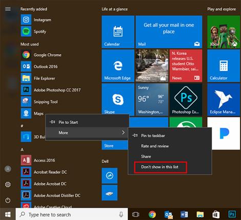 Personnaliser et restaurer le menu Démarrer de Windows 10 par défaut