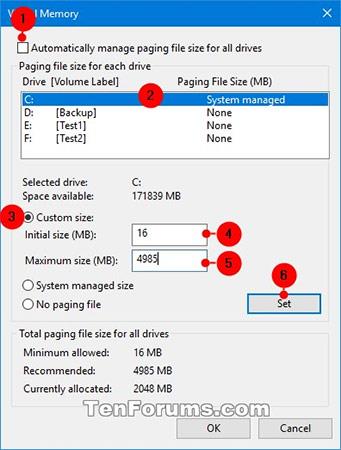 Windows 10에서 페이지 파일 가상 메모리를 관리하는 방법