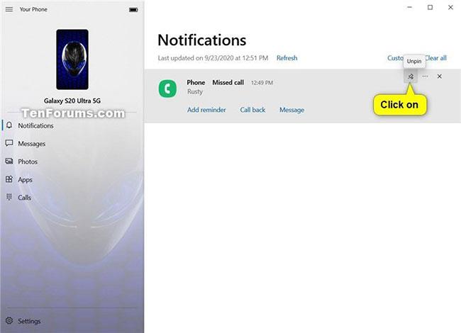 Comment épingler et désépingler des notifications dans l'application Votre téléphone sous Windows 10