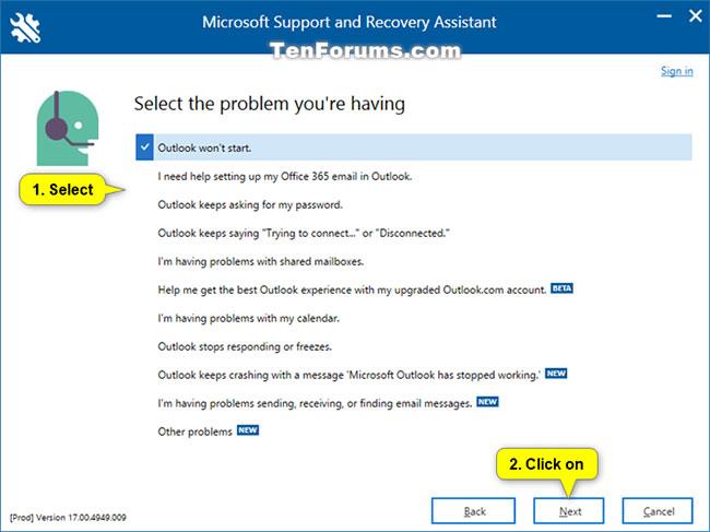 Windows で Microsoft Support and Recovery Assistant (SaRA) を使用する方法