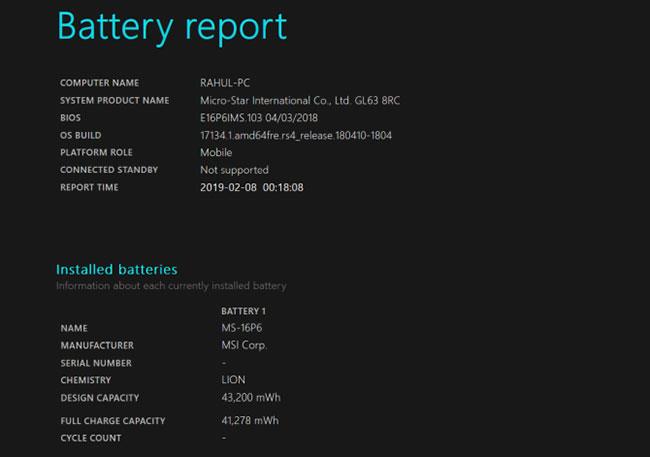 Comment vérifier le nombre de cycles de charge d'un ordinateur portable Windows