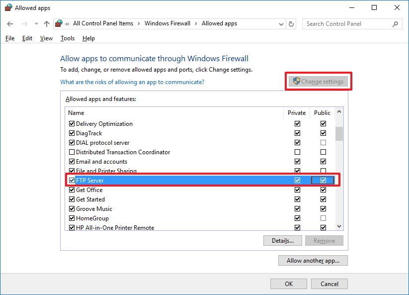 Istruzioni per la configurazione e la gestione del server FTP su Windows 10