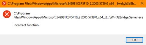 Come risolvere lerrore di funzione errata Win32Bridge.server.exe in Windows 10