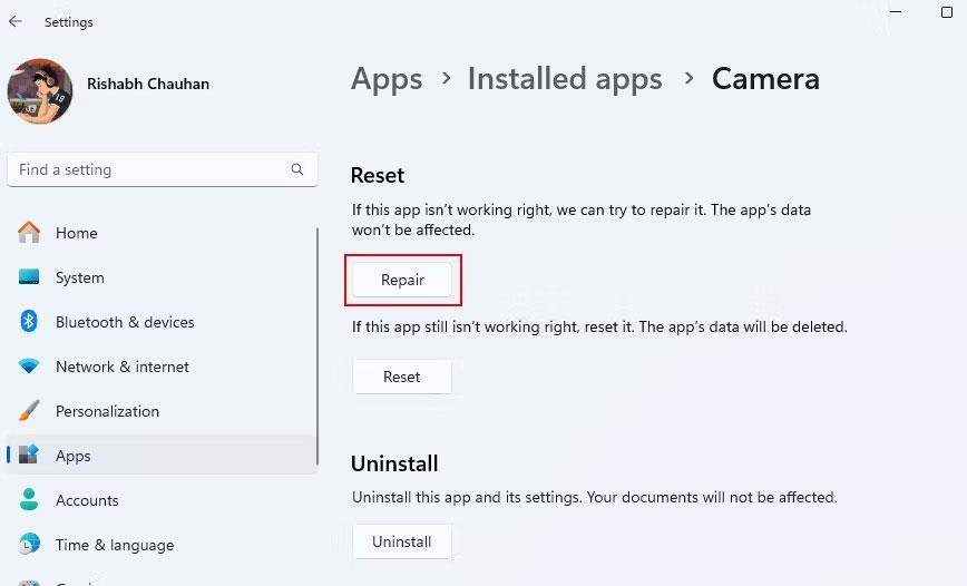 Instructions sur la façon de résoudre les problèmes de l'application Windows Camera